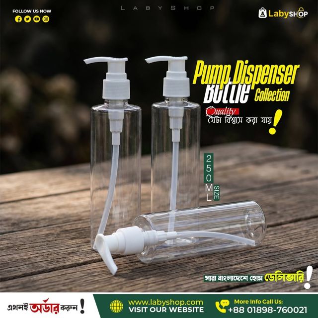 250ml Bottle with White Pump Dispenser For Shampoo, Lotion, Cream, Sanitizer, Shower Gel, Liquid Soap | Refillable, Reusable, Leak Proof